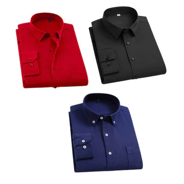 New Stretch Anti-Wrinkle Men's Shirts Long Sleeve (Pack  Of 3)