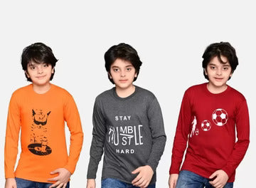 Boys Printed Cotton Blend T Shirt  (Multicolor, Pack of 3)