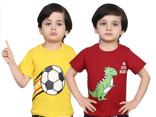 Boys Printed Cotton Blend T Shirt  (Multicolor, Pack of 2  )