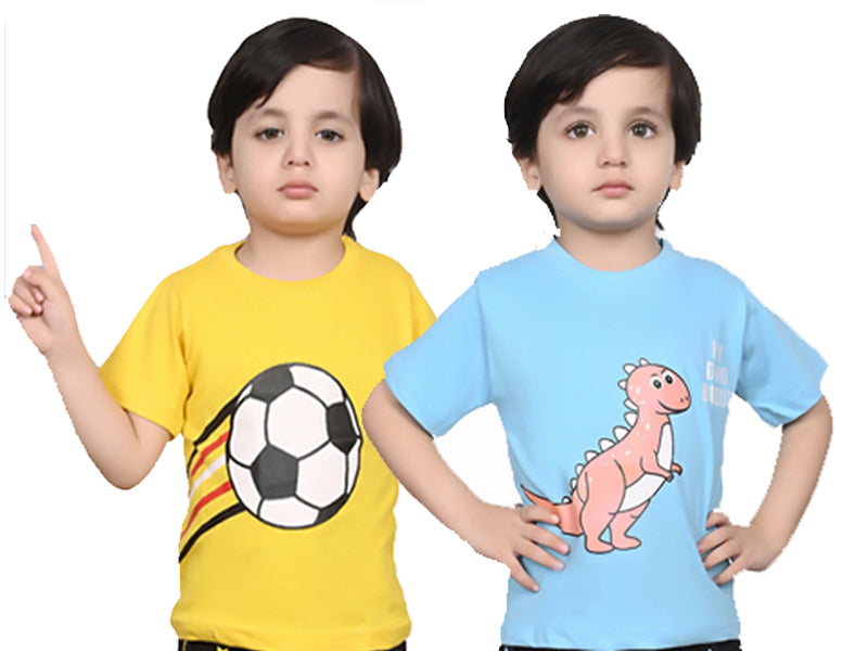Boys Printed Cotton Blend T Shirt  (Multicolor, Pack of 2  )